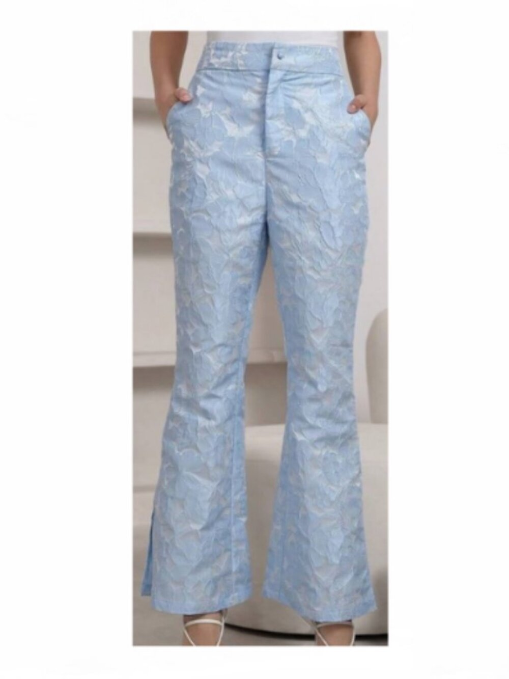 NWOT Blue Brocade Jacquard flare pants size 12